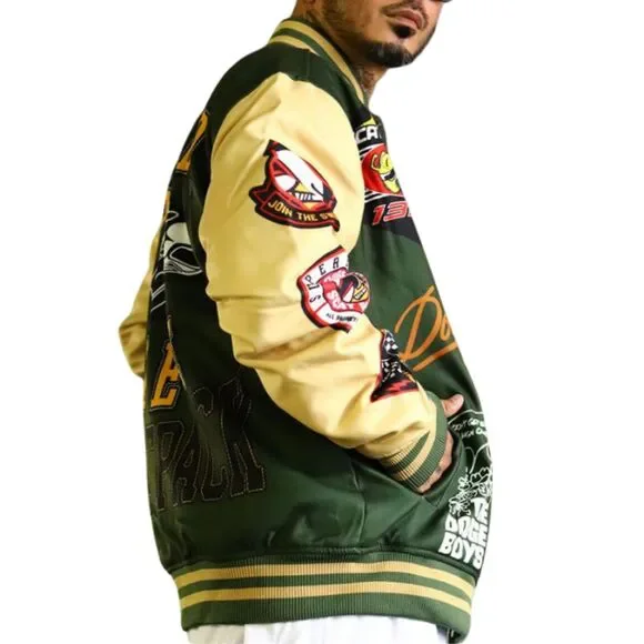 Reason x Dodge Scatpack Varsity Jacket Men Large Green Khaki Letterman Bomber - Picture 10 of 15
